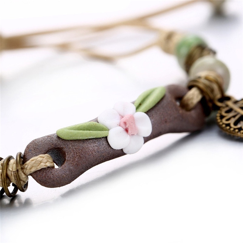 Vòng Đeo Tay Dây Đan Mặt Gốm Sứ Phong Cách Vintage Cá Tính