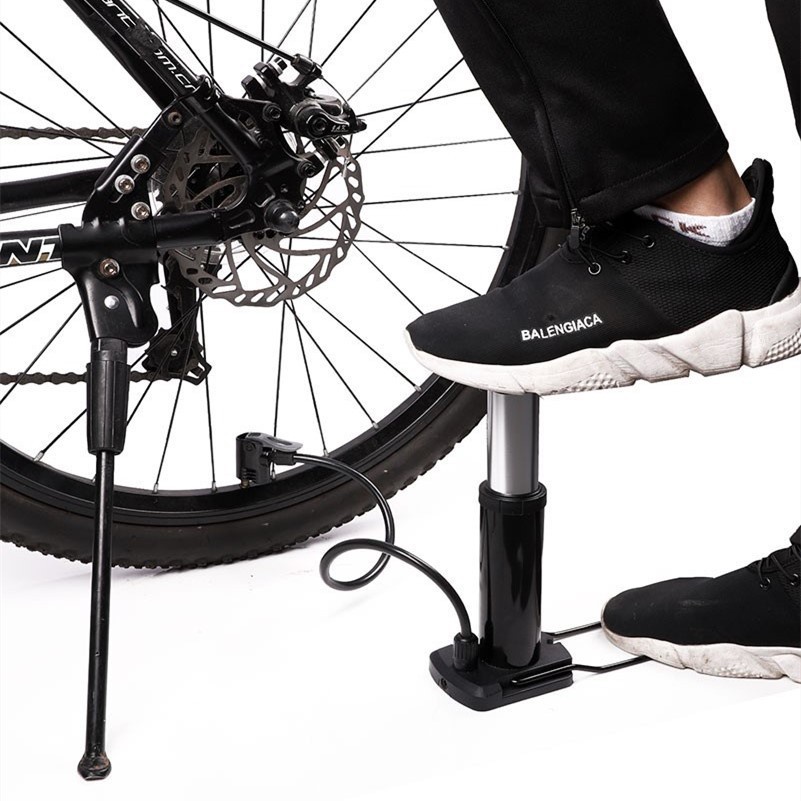 Bơm hợp kim nhôm loại đạp chân dùng cho xe đạp, xe máy, ô tô, có đồng hồ báo áp suất HT Sports