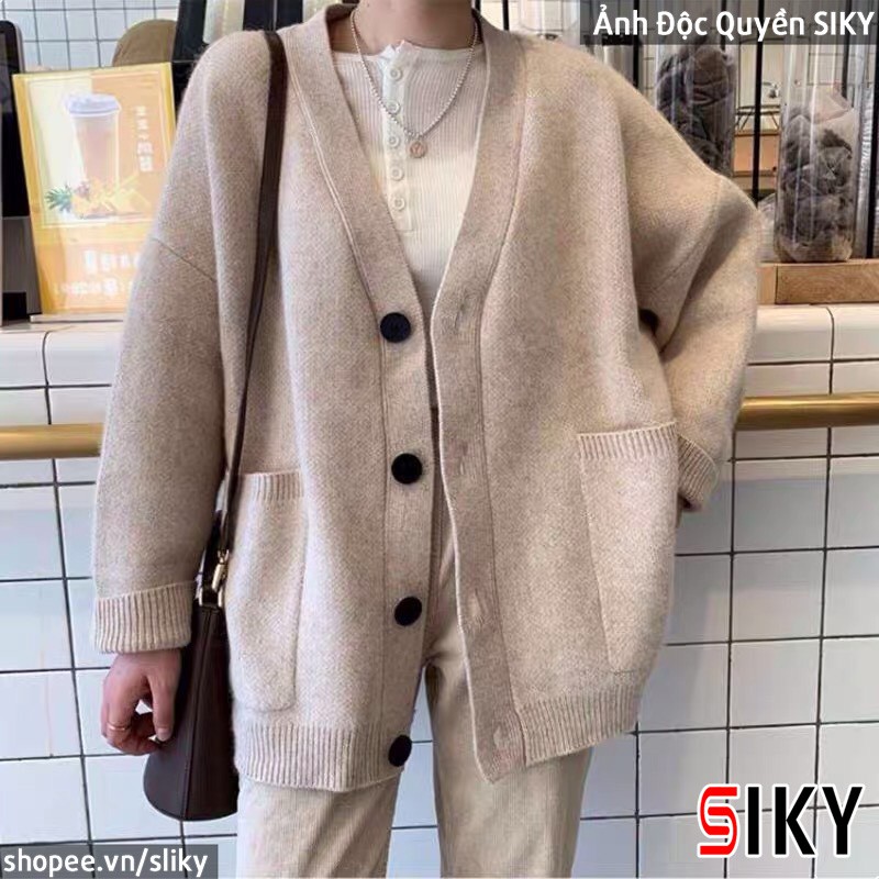 Áo Khoác Cardigan Len Dệt Kim Cổ Chữ V Màu Trơn Xinh Xắn Cho Nữ | BigBuy360 - bigbuy360.vn
