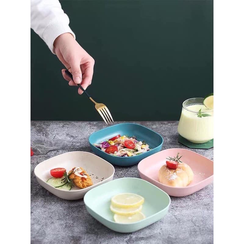 Đĩa lúa mạch vuông tròn size to sâu lòng set 8 đĩa lúa mạch đựng hoa quả trái cây cao cấp AZ SF455