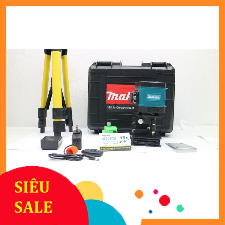 Máy Cân Mực Bắn Cốt Máy Cân Bằng Laser MAKITA 12 Tia Xanh Laser Có Điều Khiển, Sạc, Chân Đế Máy, Hộp Nhựa [MÁY 2 PIN]