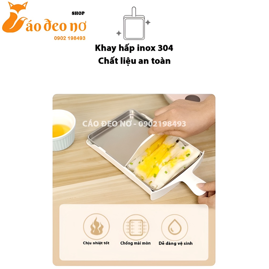 Máy Làm Bánh Cuốn Hai Tầng Kèm Lồng Hấp Đa Năng BEAR - Cáo Đeo Nơ