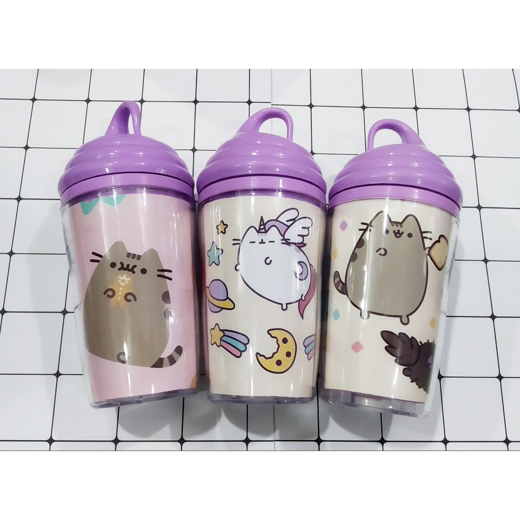 cốc 2 tầng hoàng thượng mèo da pu C2DI29 cốc giữ nhiệt pusheen ly 2 lớp cốc làm lạnh dễ thương