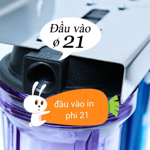 Bộ lọc nước sinh hoạt 3 cốc 10in xử lý nước đầu nguồn 1 trong 2 xanh ren 21