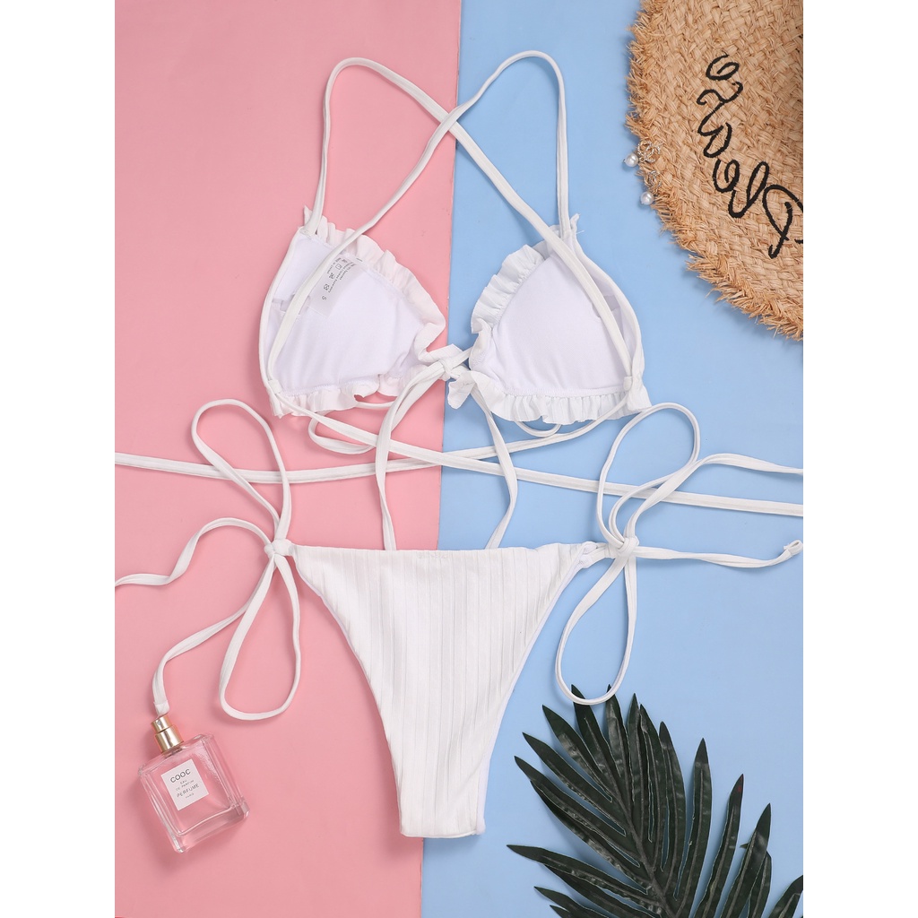 Set bikini bơi tắm xẻ hông lưng đẹp buộc dây màu trơn gợi cảm