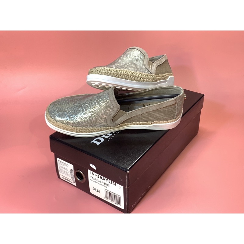 DUNE LONDON_Full tag_Full box_Giày Slip on nữ màu xám bạc size 36 new 100%