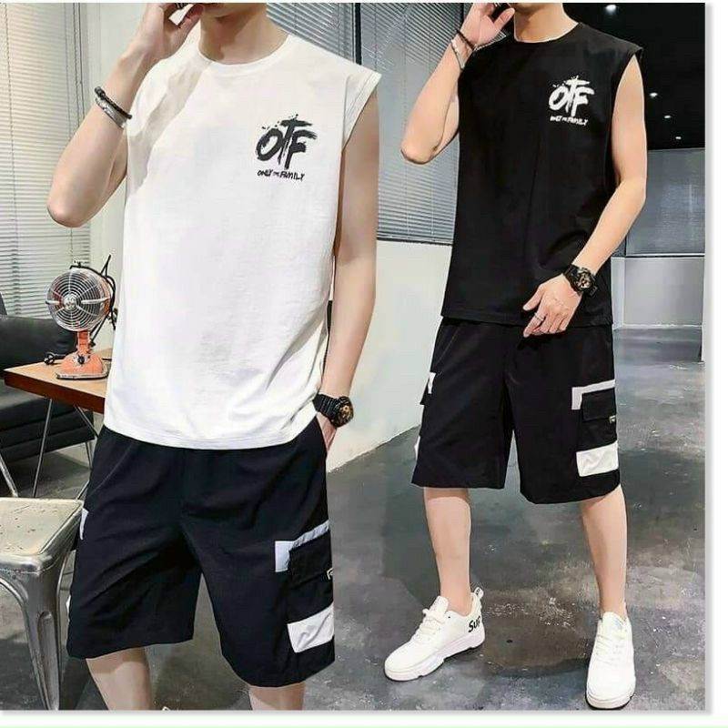 Đồ bộ sát nách thể thao unisex nam nữ set mặc hè gồm thun ba lỗ chất thun lạnh kèm quần short kaki khoá kéo cao cấp