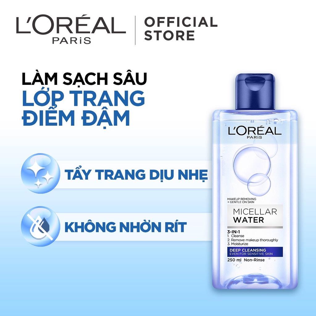 Nước tẩy trang Loreal - L'Oreal Paris 3 in 1 làm sạch da cho da dầu mụn nhạy cảm khô - Thi Vũ