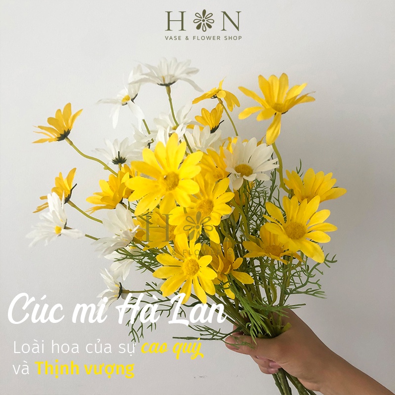 Hoa giả - Hoa cúc họa mi Hà Lan loại 1 cành 5 bông cành dài 52cm, ảnh thật shop chụp