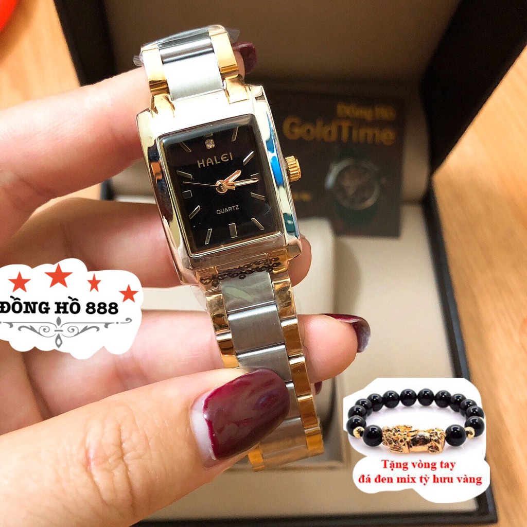 Đồng hồ nữ HALEI máy Nhật chính hãng dây đờ mi mặt vuông đen thép kim loại không gỉ không bay màu chống nước tuyệt đối | BigBuy360 - bigbuy360.vn