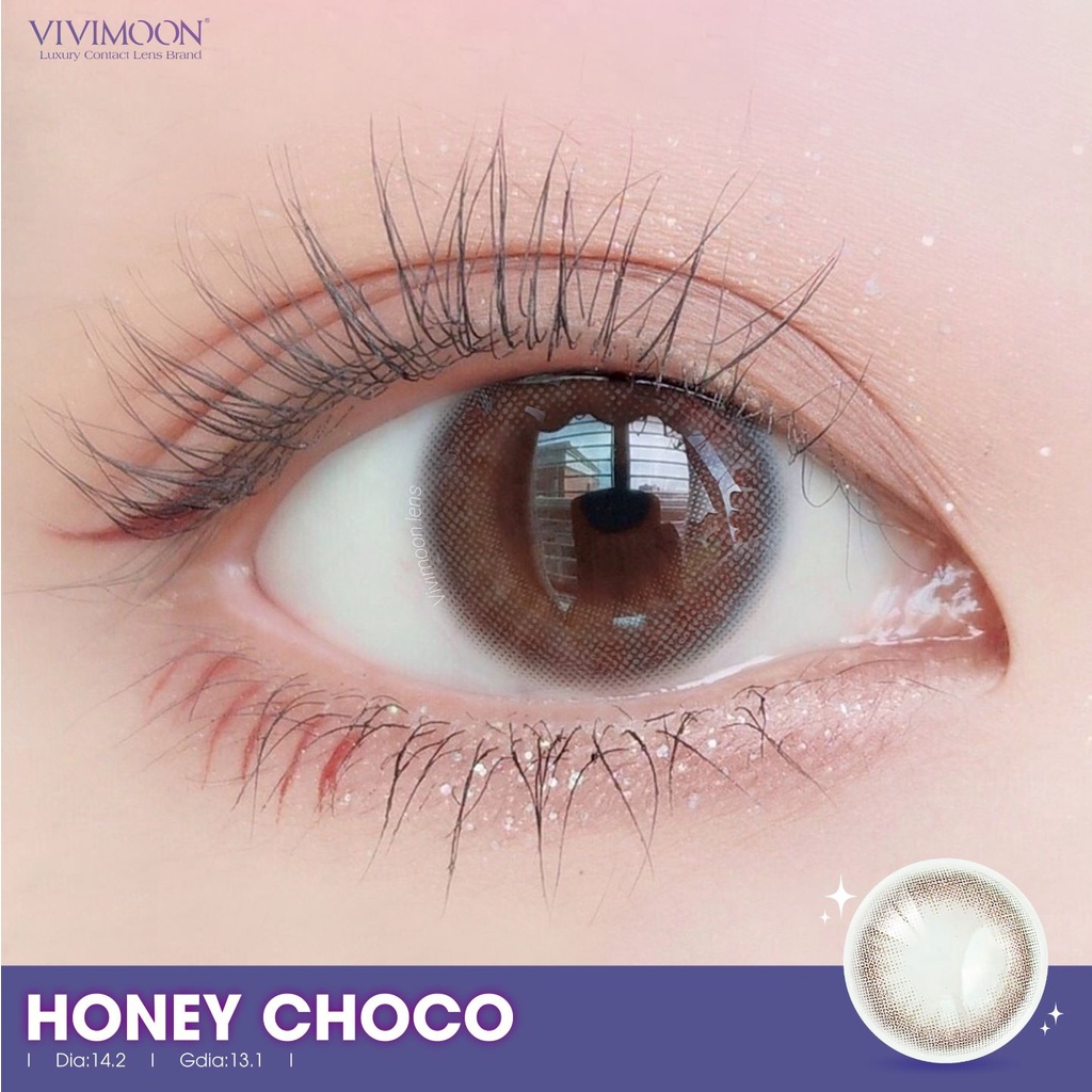 Kính Áp Tròng Cận Cho Mắt Thở VIVIMOON màu nâu tự nhiên - HONEY CHOCO 13.1 mm