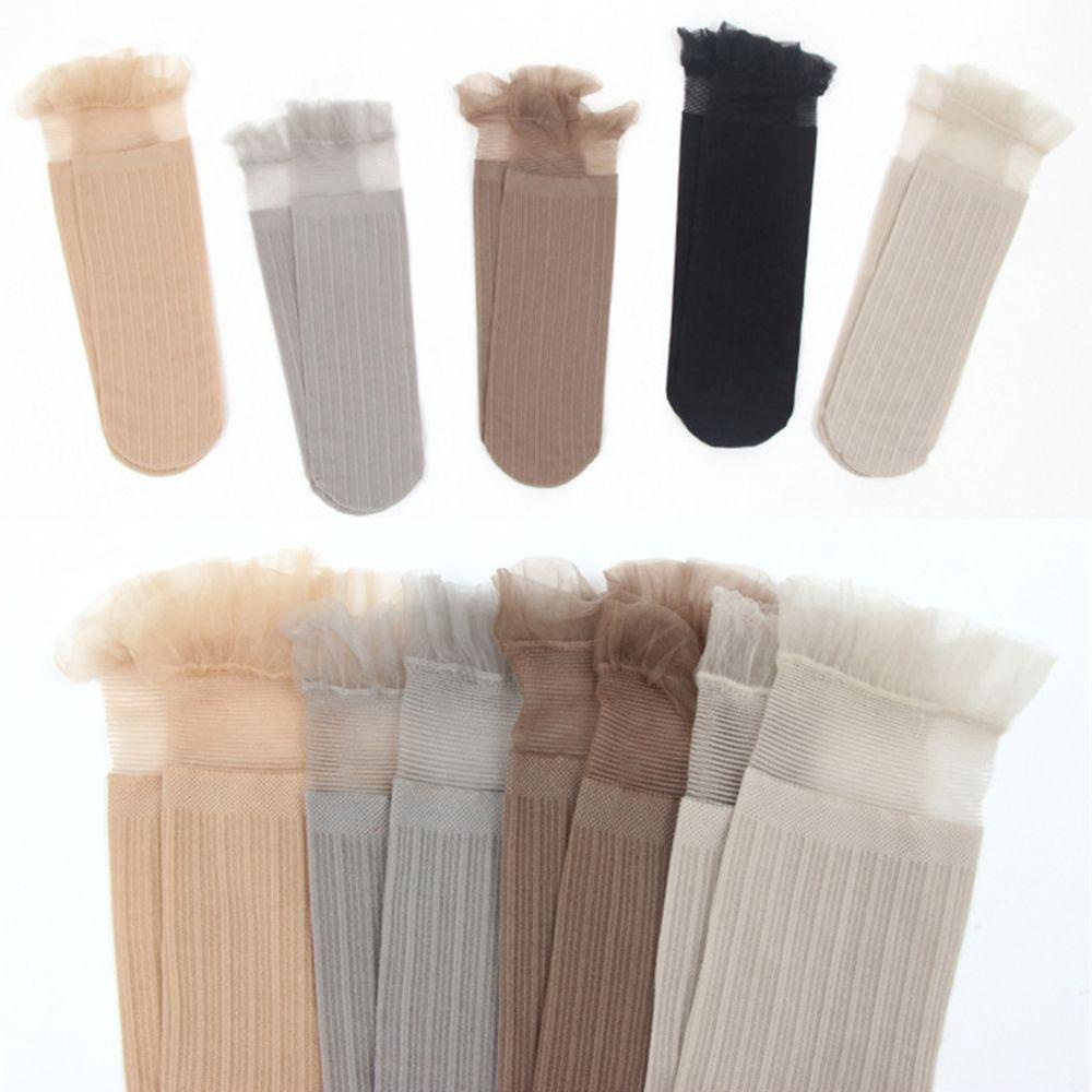 Vớ Lụa Phối Ren Màu Trơn Co Giãn Gợi Cảm Cho Nữ