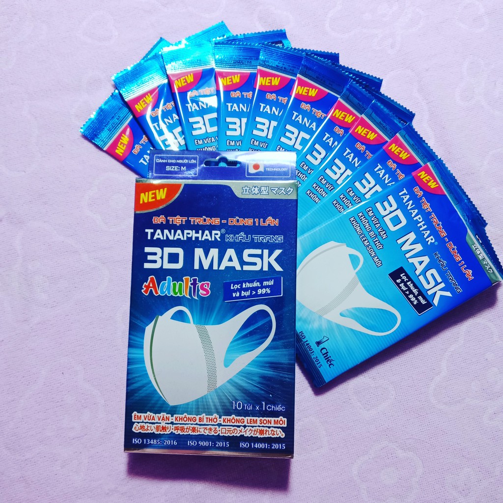 Khẩu trang 3D Mask Tanaphar người lớn hộp 10 chiếc