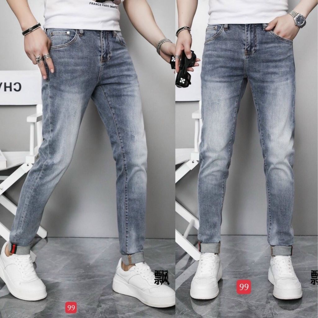 Quần Jean Nam Chất Bò Co Giản Mạnh DR99RT Phối Màu Xám Xanh Trơn Xướt Nhẹ Cá Tính Trẻ Trung