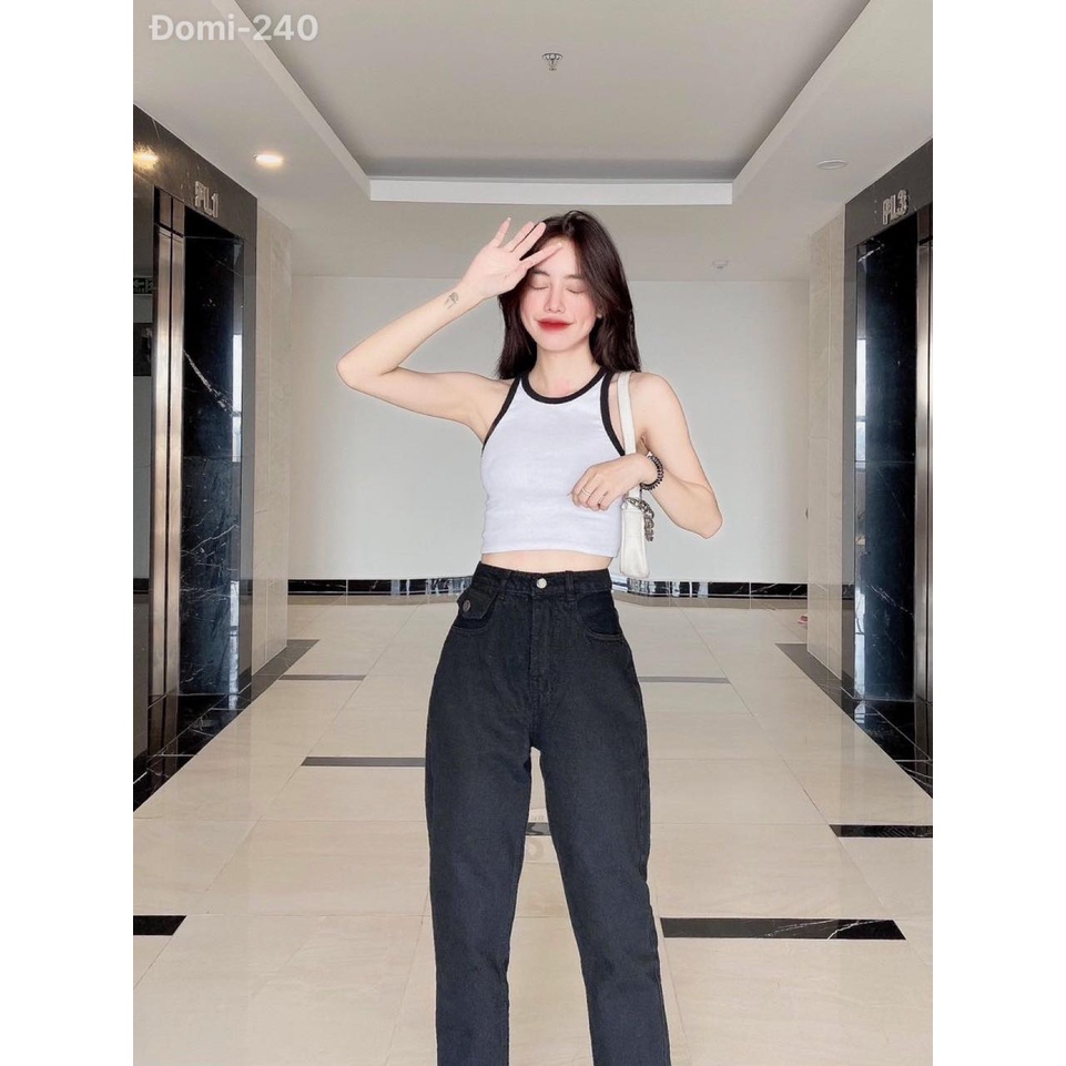 Quần Jean Boy Đen Nắp Túi Cạp 2 Khuy Co Giãn Sang Chảnh, Tôn Dáng Cho Nữ - CiCi Jeans