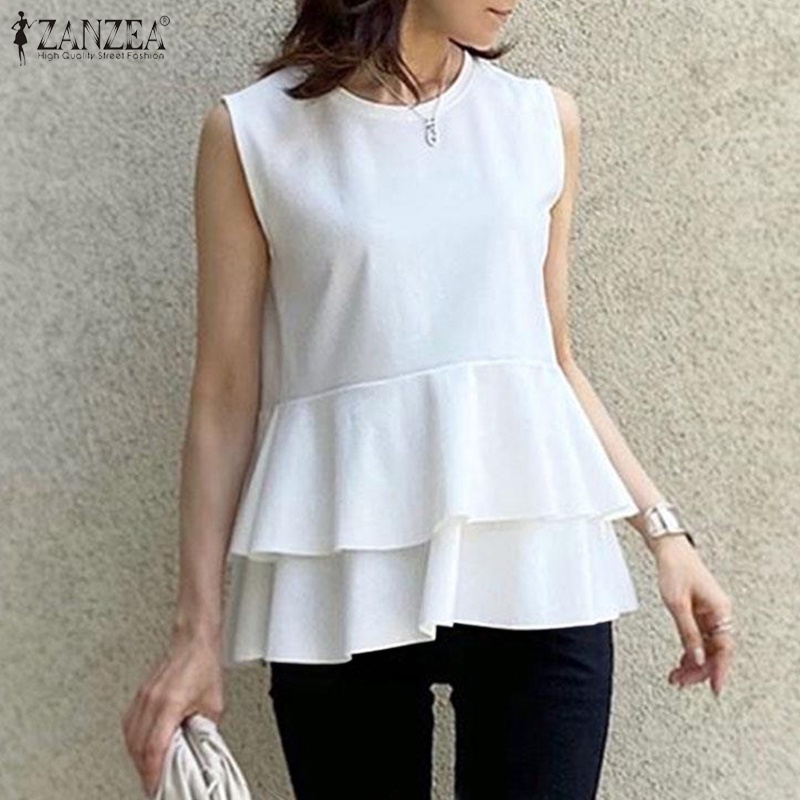 Zanzea Áo Dệt Kim Sát Nách Cổ Tròn Màu Trơn Thời Trang Cho Nữ