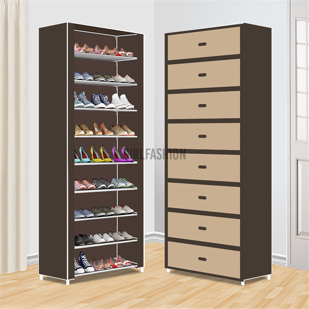 10 Tier Shoe Rack Shelf Standing Clost Cabinet Storage with Cover Black