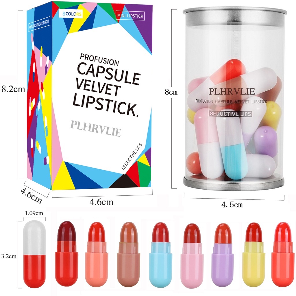 Set 16 son môi mini thiết kế hình viên thuốc con nhộng trang điểm kháng nước lâu trôi