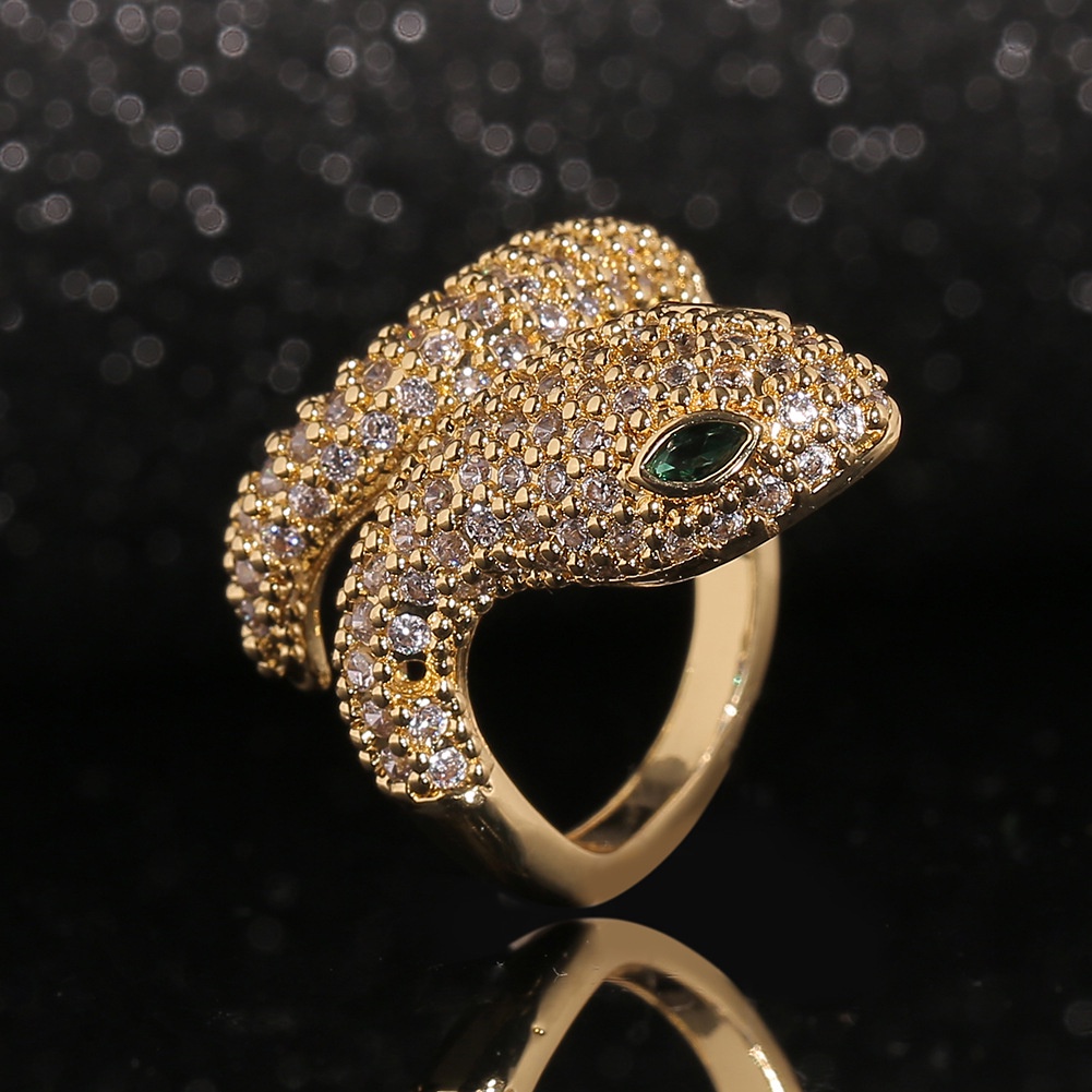 Nhẫn nữ đính đá Zircon cá tính không gỉ hình con Rắn chất liệu đồng mạ Vàng thật - 0VI5
