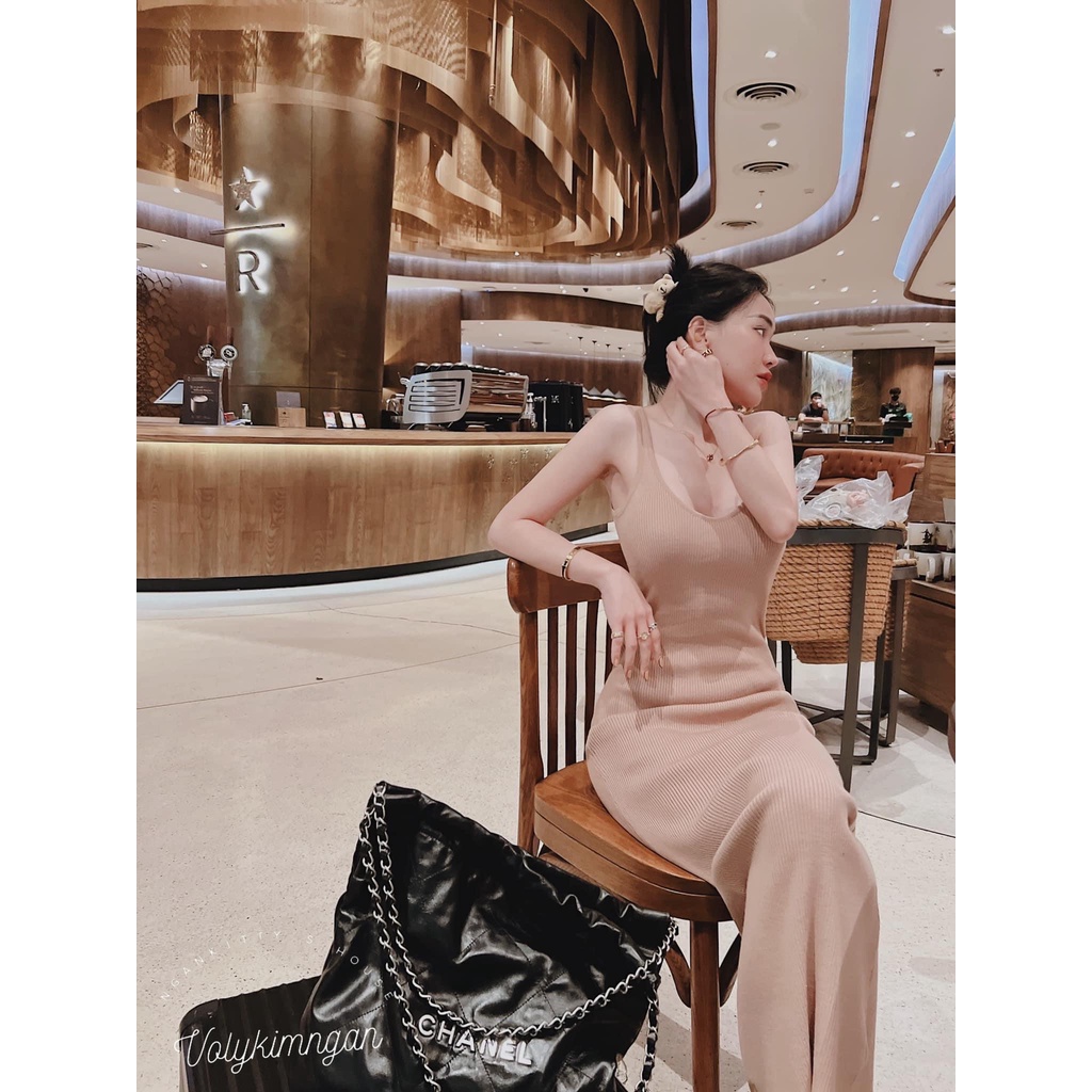 Đầm len body color len tăm