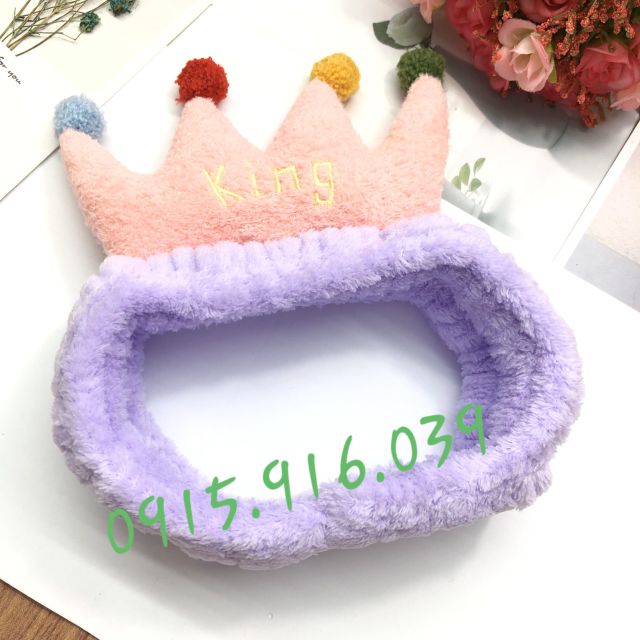 Băng đô make up vương miện King, bờm cài tóc thun mềm mịn