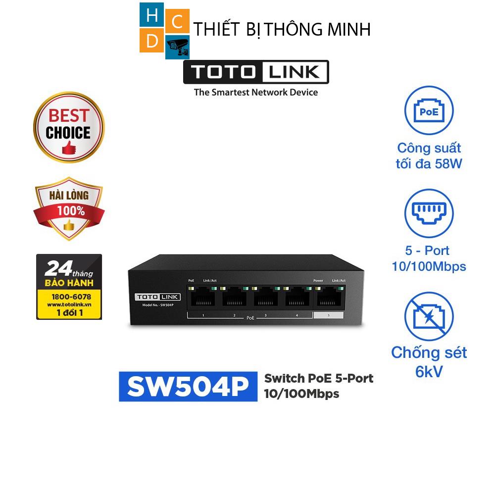 Switch PoE 5 Cổng 10/100Mbps TOTOLINK SW504P - Hàng chính hãng