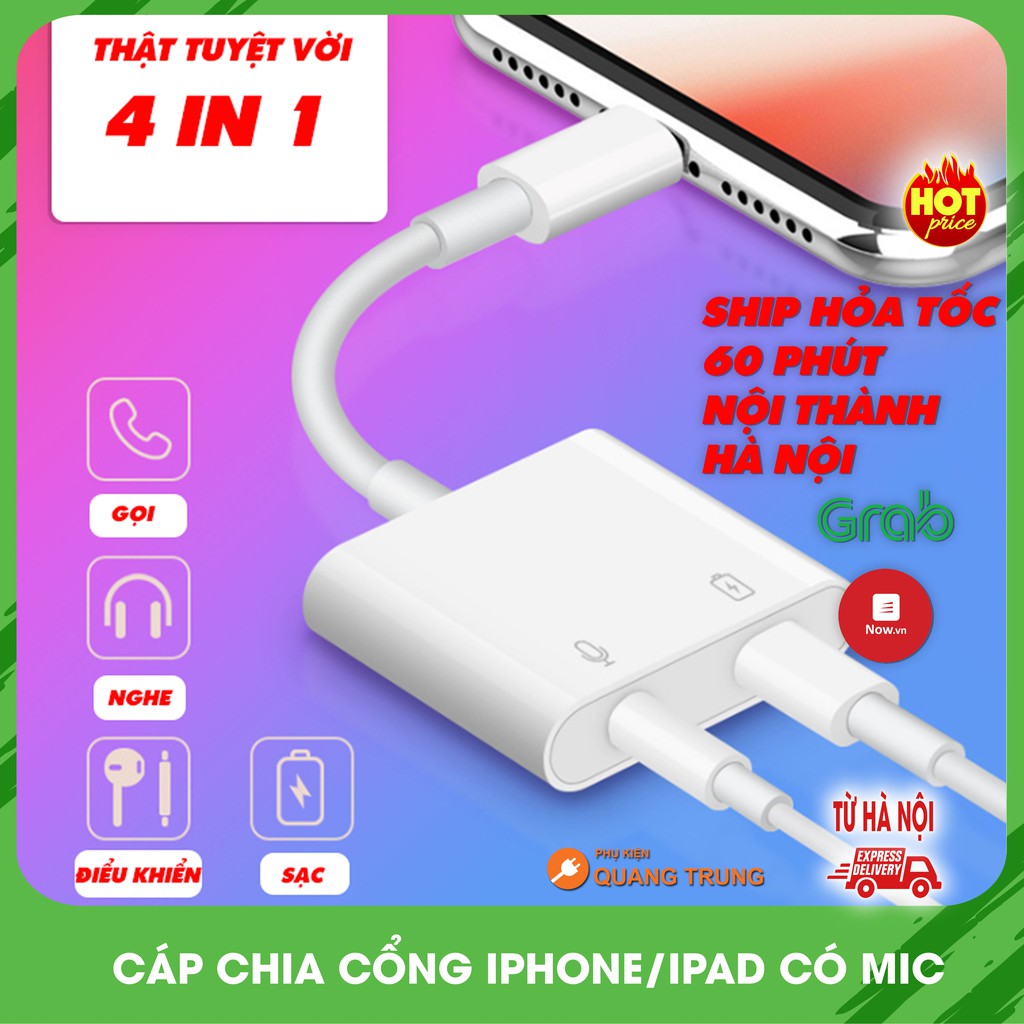 Cáp chuyển chia cổng lightning thành audio 3.5mm và lightning,hỗ trợ mic cực tốt,hàng cao cấp