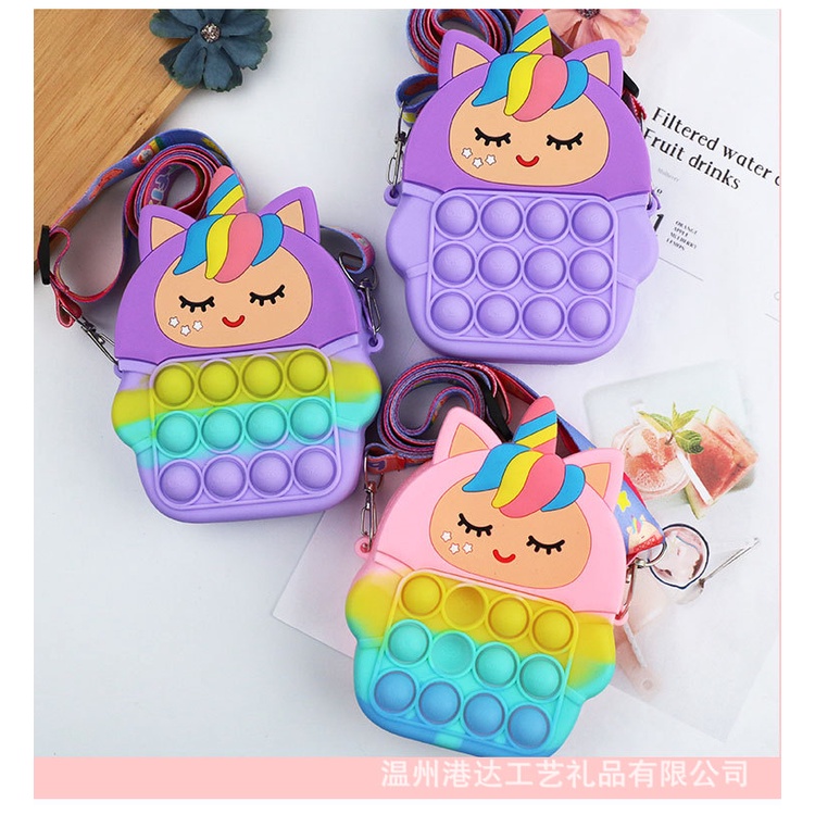 Túi chéo mini ngựa cầu vồng kèm dây cho bé gái, túi popit mini cho bé đi chơi, du lịch đựng lì xì E1133