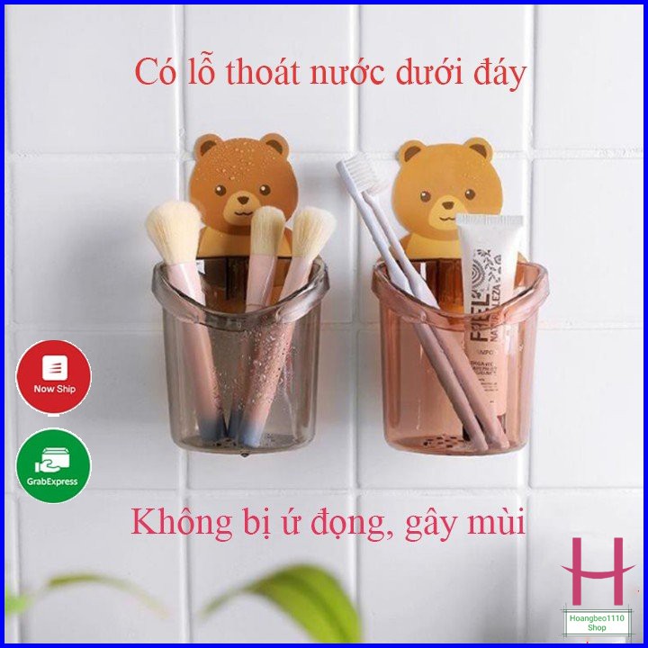 Cốc đựng bàn chải đánh răng hình chú gấu tặng kèm miếng dính siêu chắc chắn { H }