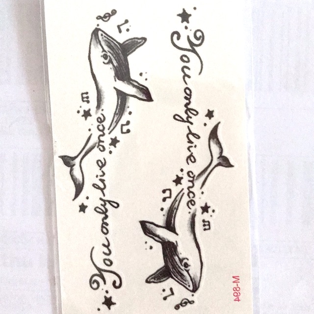 Hình xăm dán chữ cá voi xinh 10x6cm- tặng đồng size khi mua từ 5 tấ