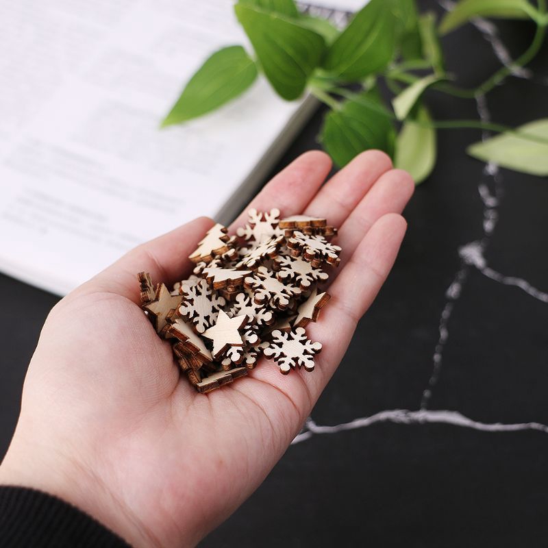 Set 50 Miếng Gỗ Khắc Hình Nhiều Kiểu Dùng Trang Trí Giáng Sinh