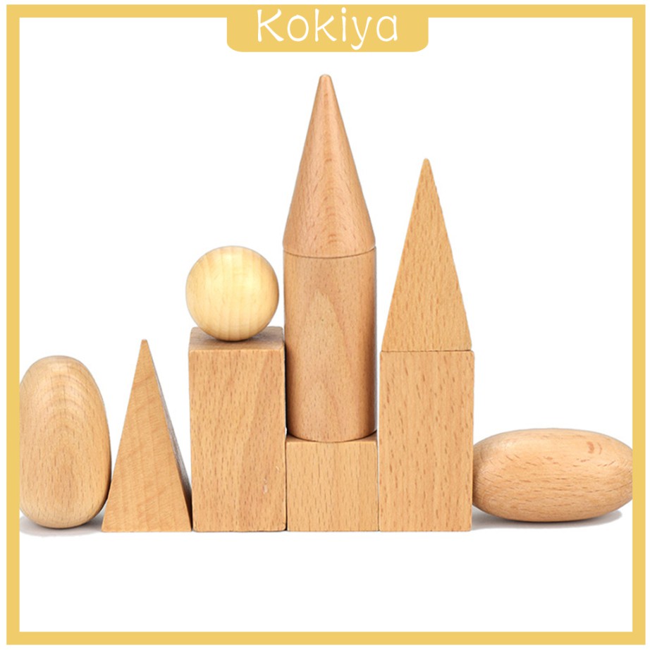 Bộ 10 khối gỗ hình học 3d màu trơn cho bé mẫu giáo