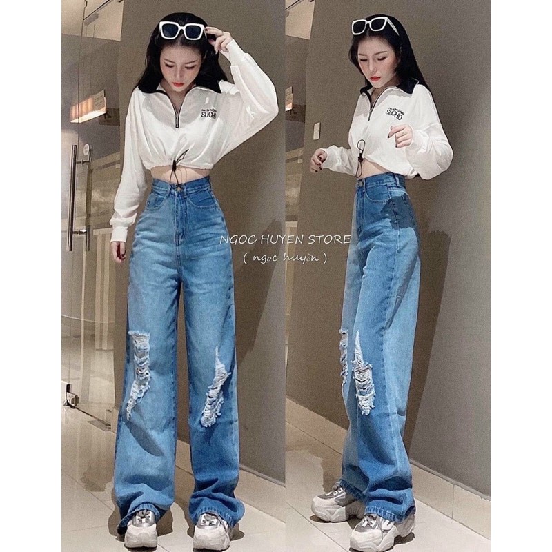 [Mã 44FASHIONSALE492 giảm 10K đơn 50K] QUẦN JEANS DÁNG SIÊU DÀI RÁCH DÁNG XUÔNG- [hình thật | BigBuy360 - bigbuy360.vn