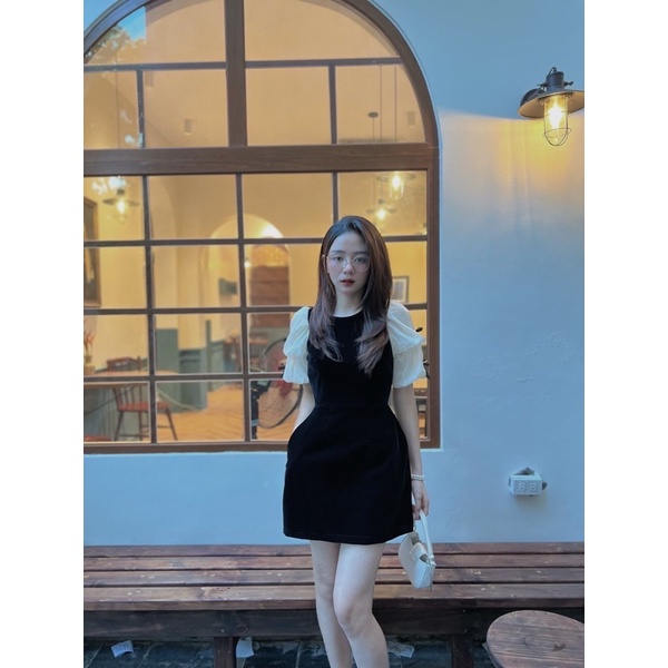 Váy Nhung Phối Tay Nơ (ảnh cận chất)