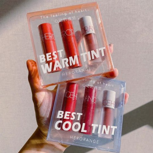 Set 3 Thỏi Son Kem Lì HERORANGE BEST TINT COOL &amp; WARM 2 Tông Ấm và Lạnh