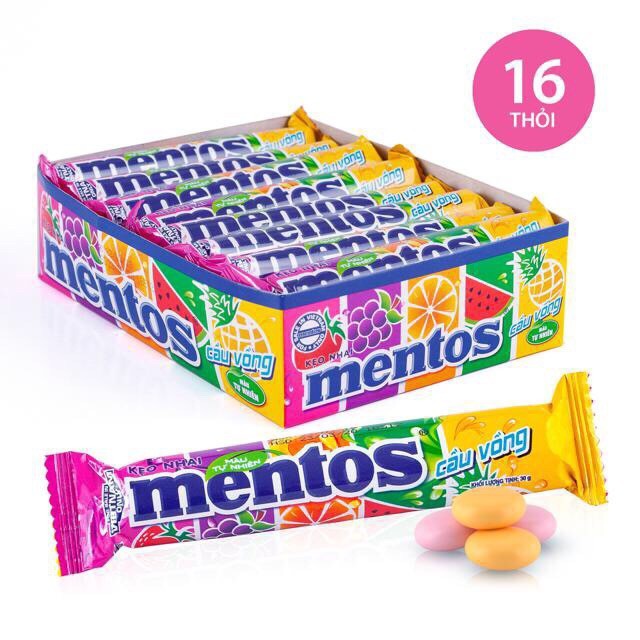 Kẹo Nhai Mentos Cầu Vồng Hương Trái Cây (Gói 16 thanh)