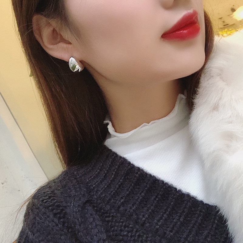 Bông Tai Mạ Bạc 925 Hình Bán Nguyệt / Giọt Nước Đơn Giản Dễ Phối Đồ Phong Cách Hàn Quốc