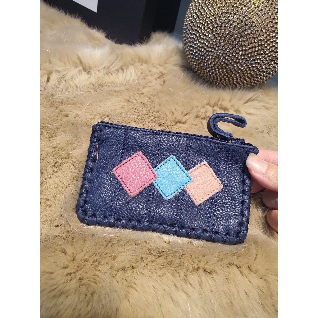 Ví đựng tiền mini da thêu hoa vintage handmade 10cm