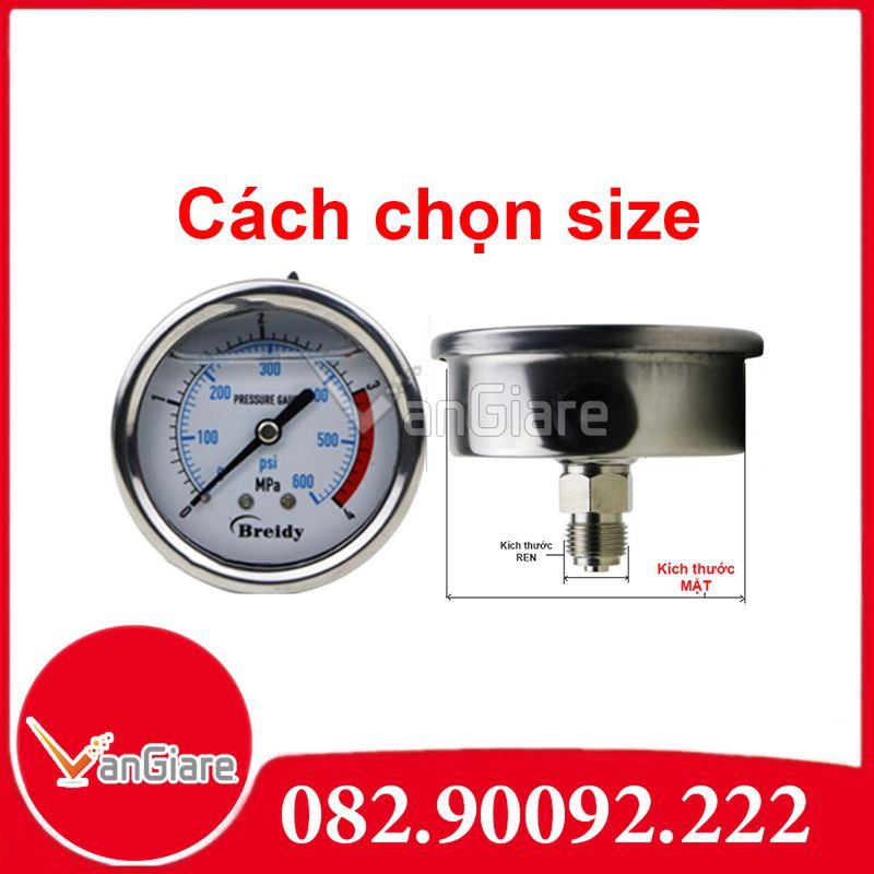 Đồng hồ đo áp suất chân sau mặt 40. 50 Breidy