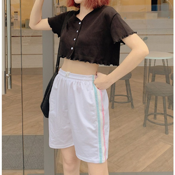 Quần short vải nữ thun cotton da cá unisex thể thao 3 sọc ống rộng bigsize mặc nhà ngủ thời trang hàn quốc Nhiều màu