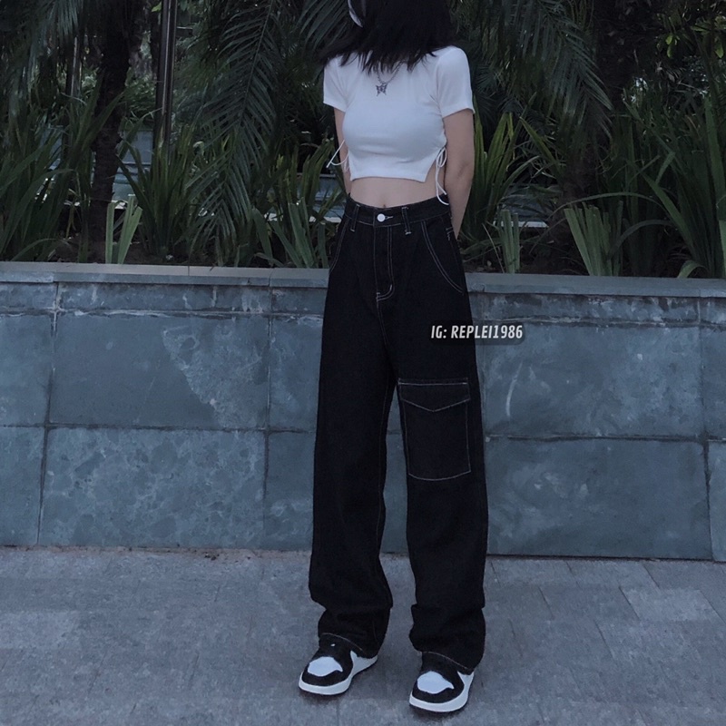 [ẢNH THẬT ĐỘC QUYỀN REPLEI1986] Quần jeans suông đen 230 | BigBuy360 - bigbuy360.vn