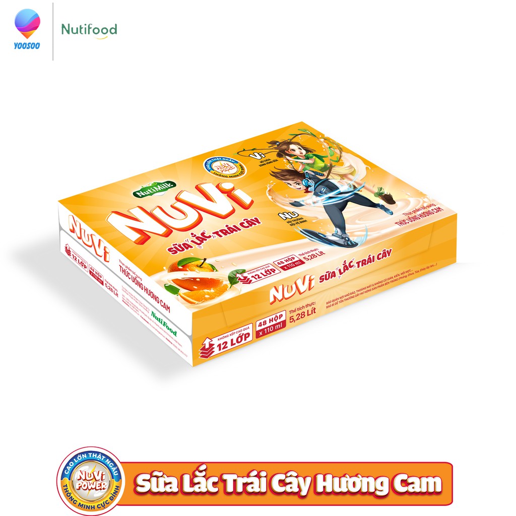 01 Thùng 48 Hộp Nuvi Sữa Chua Uống Đào Táo/ Dâu/ Hương Cam/ Trái Cây Nhiệt Đới 110ml NUTIFOOD - YOOSOO MALL