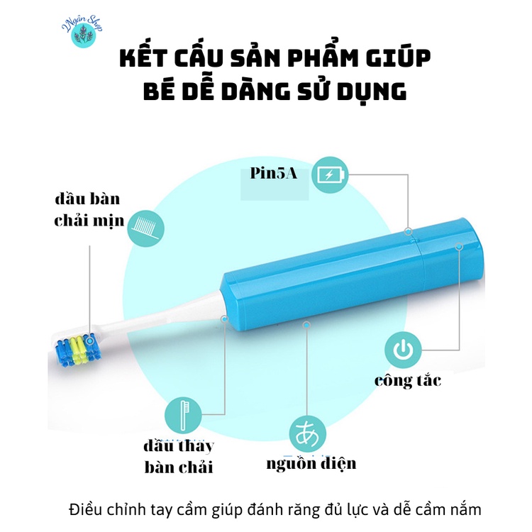Bàn Chải Đánh Răng Điện Cho Trẻ Em Chế Độ Làm Sạch Sâu An Toàn Với Nướu N2001-2 Ngân shop [Tặng Kèm đầu chải]