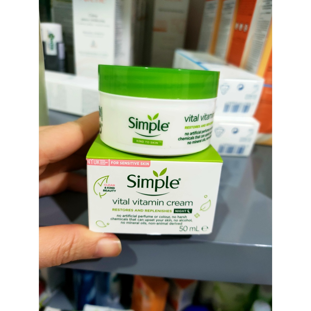 Combo Simple (Sữa Rửa Mặt + Nước Tẩy Trang + Toner Nước Hoa Hồng + Kem Dưỡng Kind To Skin Vital Vitamin Night Cream 50ml