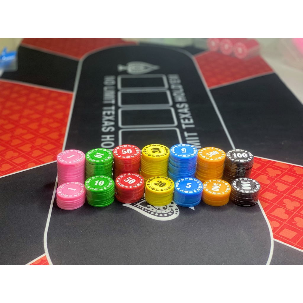 Cọc 25 chip poker, 4 cọc tặng hộp đựng, phỉnh poker có số giá rẻ, xu chơi poker, xèng pocker bằng nhựa dẻo