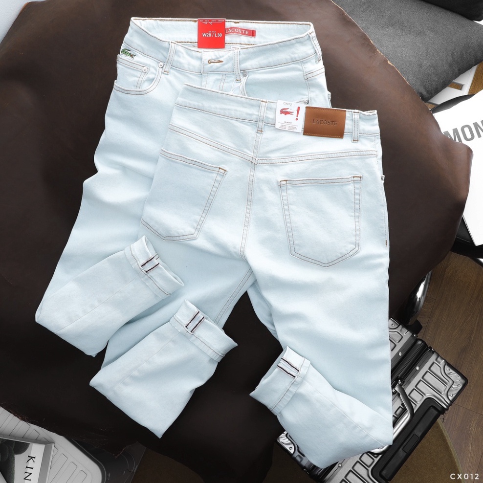 Quần Jean Dài Nam LACOSTE XANH TRẮNG Form SlimFit Mềm Mịn Co Giãn Hàng Xuất Xịn Có Big Size dolamen
