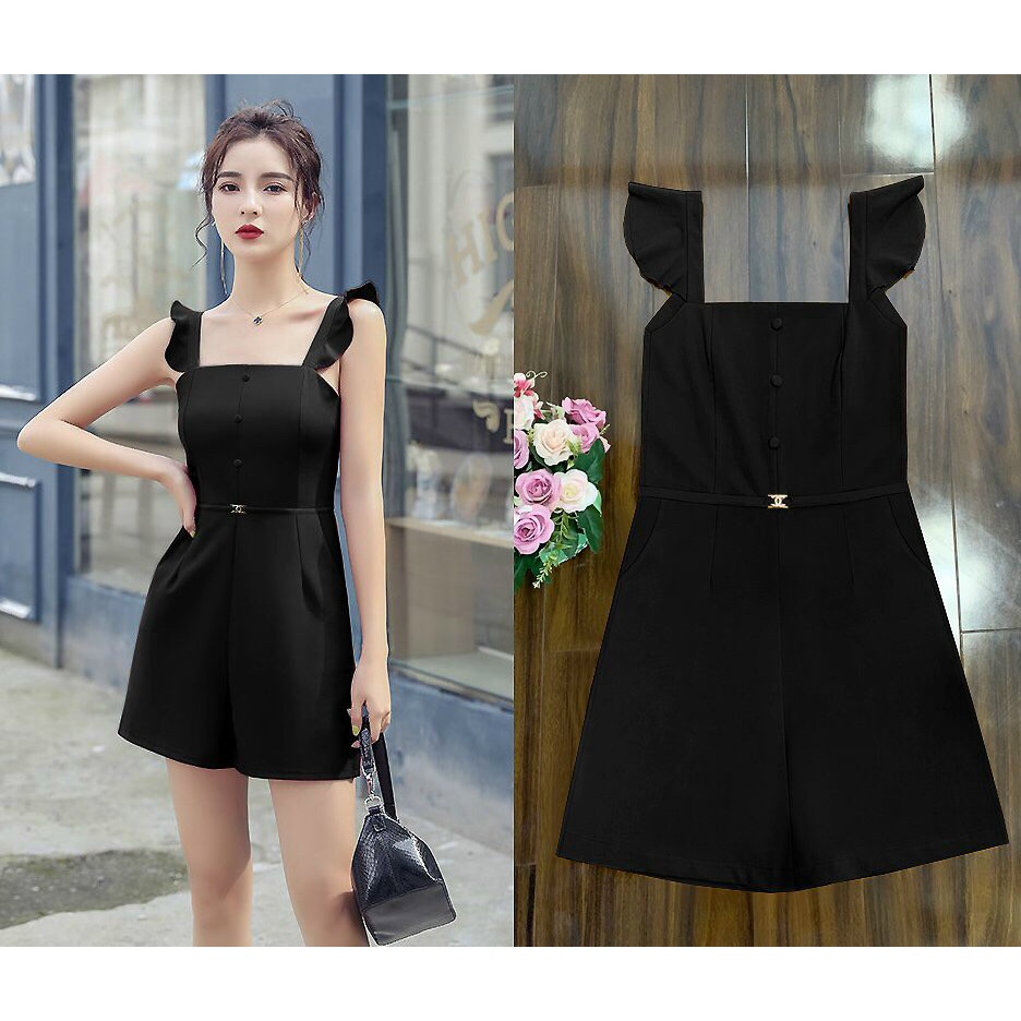 Jumpsuit ngắn 🌸FREESHIP🌸 Jum 2 dây bèo bản to dây kéo lưng, kèm belt xinh xắn TJ1195