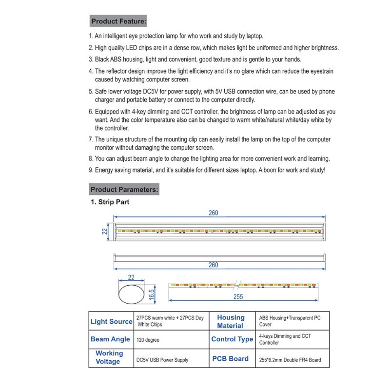 Thanh Đèn Led Usb Gắn Màn Hình Máy Tính Có Thể Điều Chỉnh Độ Sáng Tiện Dụng