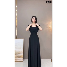 jumsuit nữ - jumsuit nữ dài ống suông cổ vuông khoá sau lưng ống xếp li xinh xắn