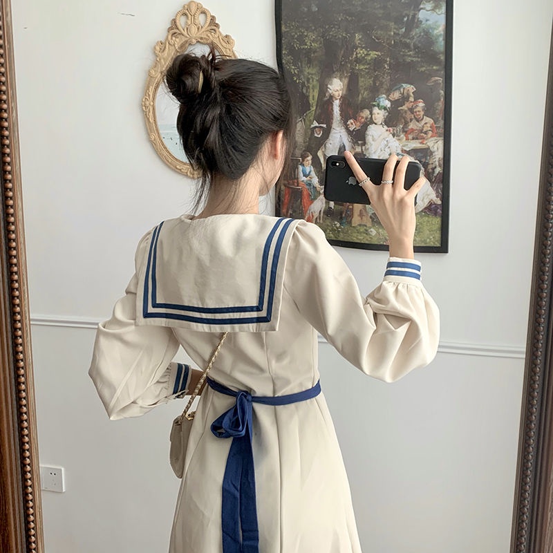 Đầm tay dài màu trắng thiết kế mới thời trang mùa thu dành cho nữ